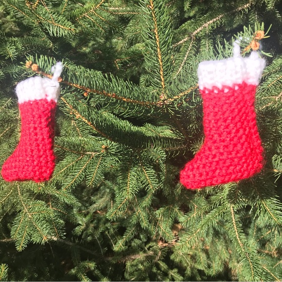 Christmas Stocking Ornament Set Farmhouse Crochet Handmade - Picture 3 of 9